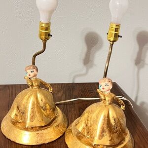 Vtg 1960’s Jamar Mallory Ceramic Mold  Lady Dancer Rare Set Bedroom Lamps
